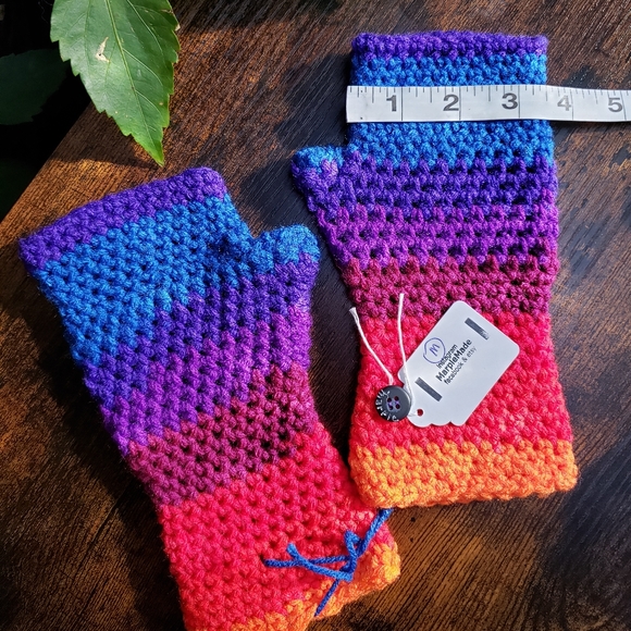 Handmade Fingerless gloves💜 super soft acrylic yarn, MarpleMade Designs, neon - Picture 3 of 7